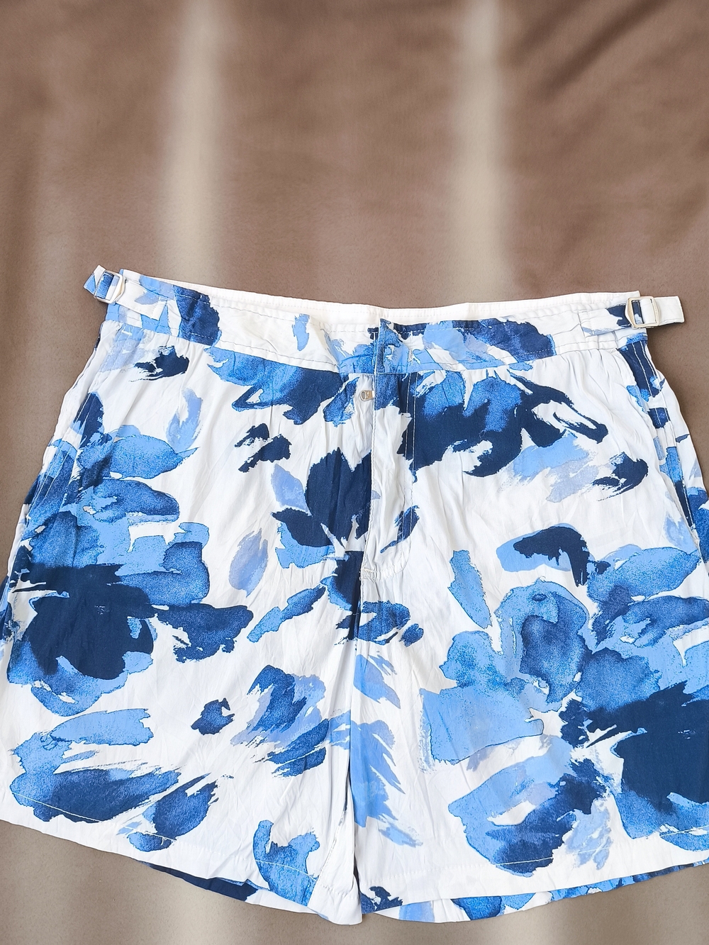 Ralph Lauren Swim Trunks Sz 33 7" Blue Floral Hibiscus Board Shorts Steel Buckle